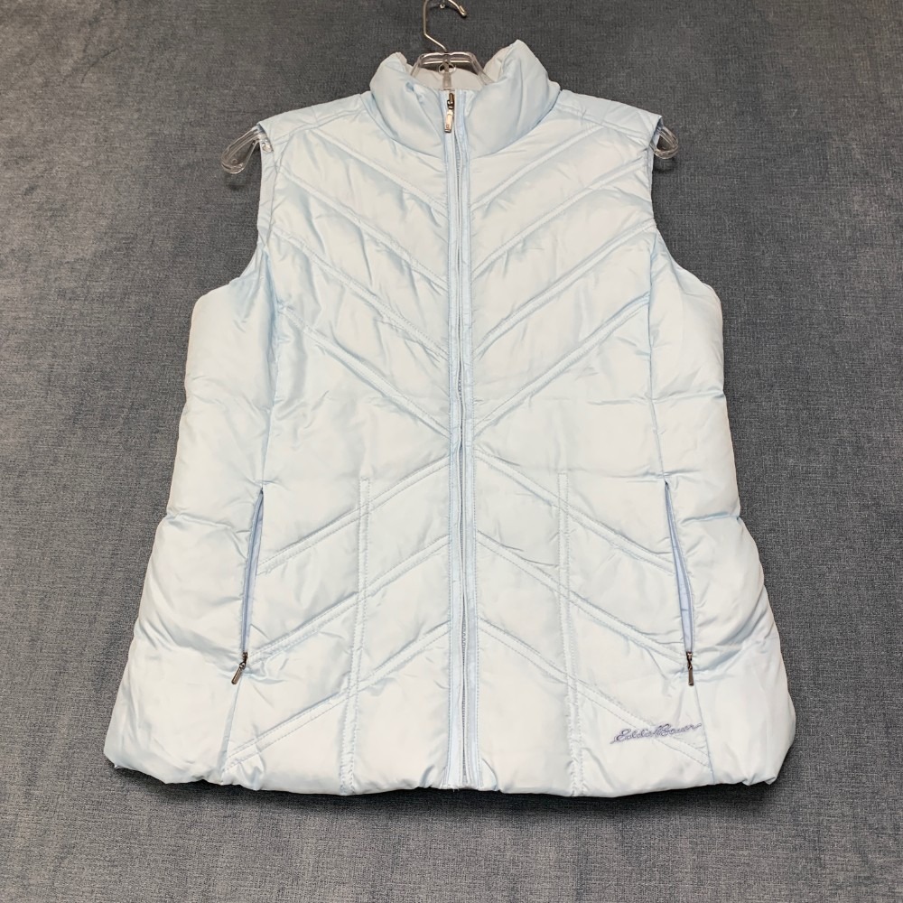 Eddie Bauer Premium Goose Down Puffer Vest Mens Small Blue  Full Zip Outdoor